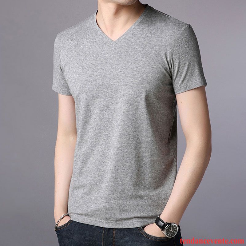 T-shirts Homme Tendance Slim Chemise En Bas Longues L'automne Courte Pure Blanc Rouge