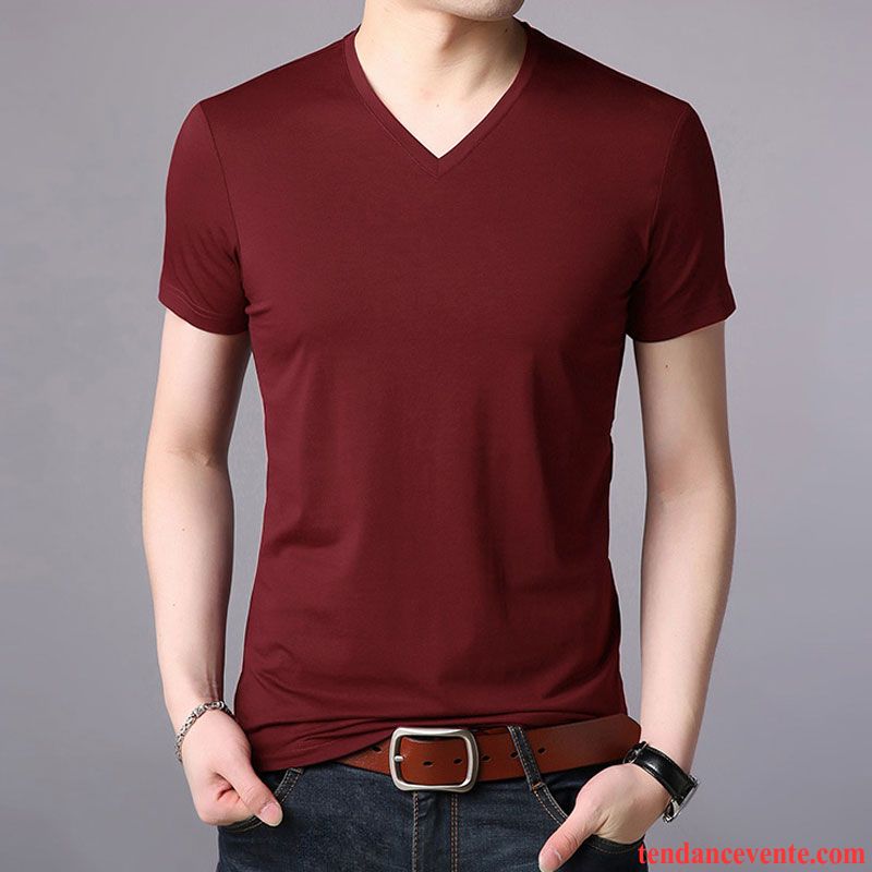 T-shirts Homme Tendance Slim Chemise En Bas Longues L'automne Courte Pure Blanc Rouge