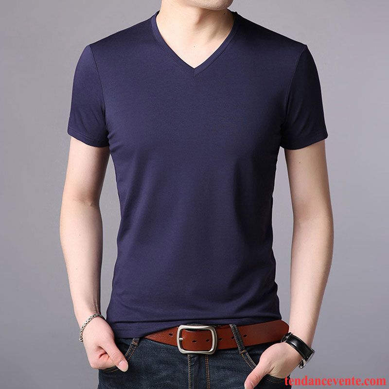 T-shirts Homme Tendance Slim Chemise En Bas Longues L'automne Courte Pure Blanc Rouge