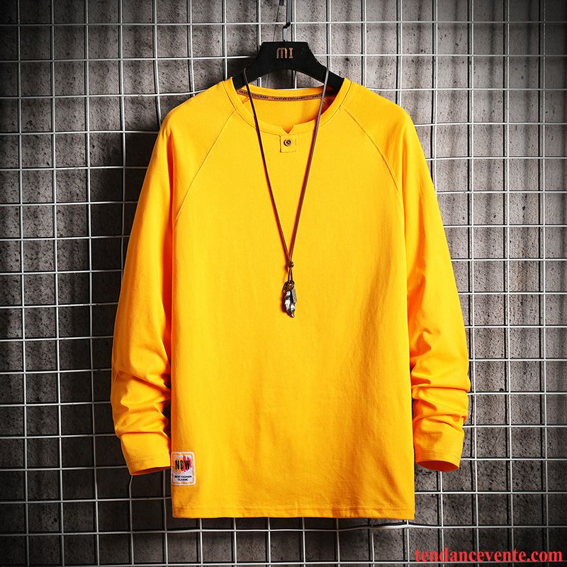 T-shirts Homme Tendance Une Veste Hoodies Décontractée L'automne Chemise En Bas Pure Jaune