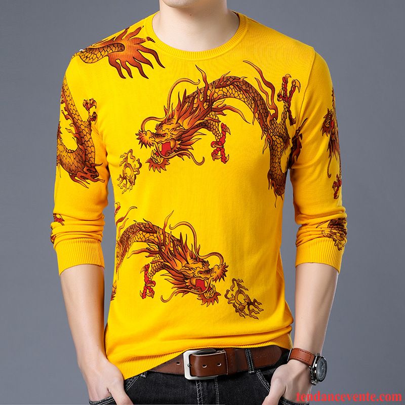 T-shirts Homme Une Veste Tricots En Maille Tendance L'automne Mode Jeunesse Jaune