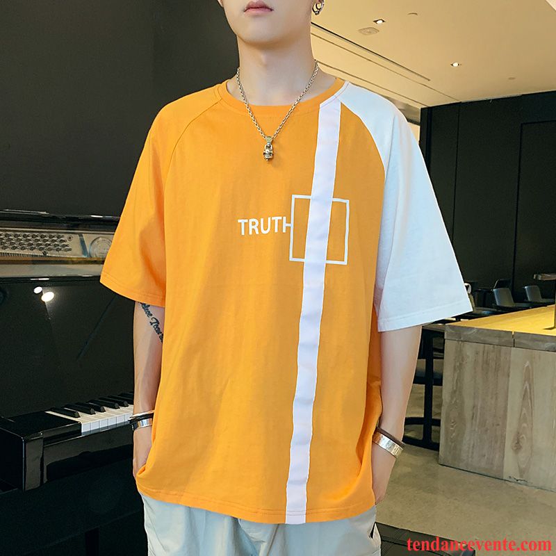 T-shirts Homme Une Veste Été Demi Manche Tendance Baggy Courte Orange