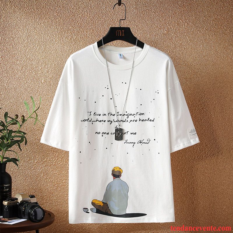 T-shirts Homme Une Veste Été Tendance Mode Demi Manche Courte Blanc