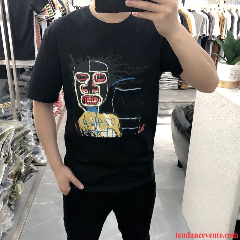 T-shirts Homme Été Dessin Animé Tendance Une Veste Col Rond Motif Noir