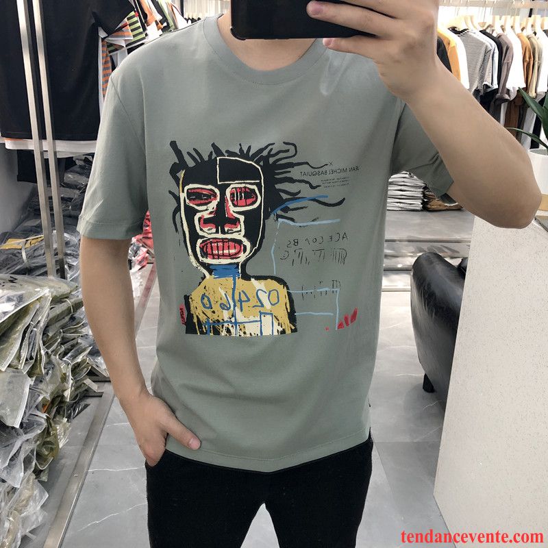 T-shirts Homme Été Dessin Animé Tendance Une Veste Col Rond Motif Noir