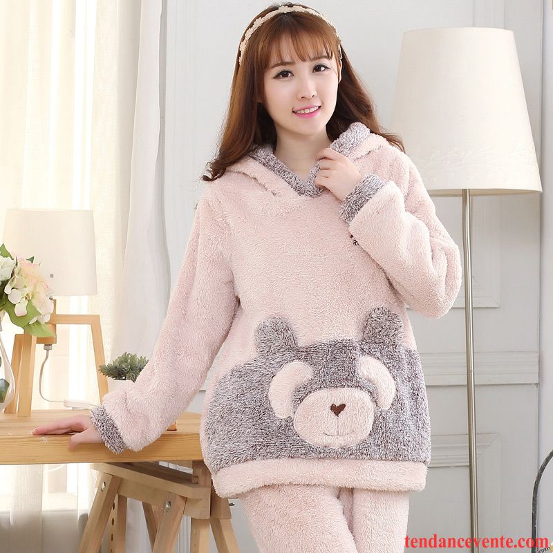 Taille Pyjamas Femme Outwear Femme Ensemble Chauds Renforcé Hiver Capuche Pas Cher