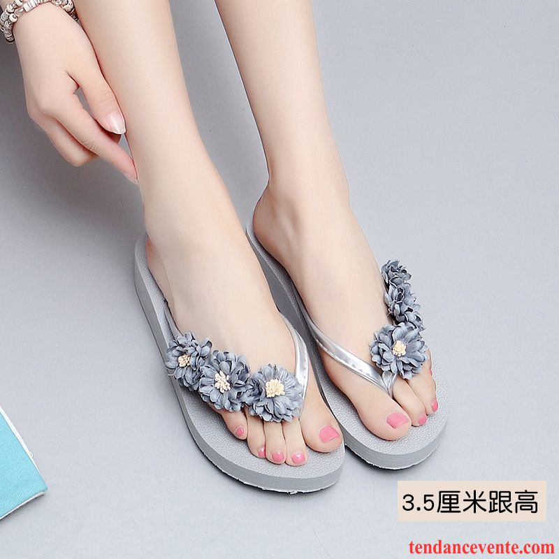 Tongs Femme Mode Talons Compensés Plage Chaussons Semelle Épaisse Talons Hauts Rose