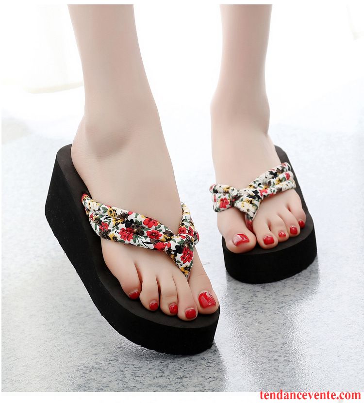 Tongs Femme Mode Talons Hauts Sandales Tous Les Assortis Semelle Épaisse Talons Compensés Bleu