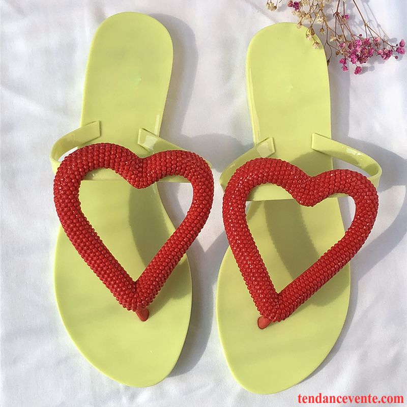 Tongs Femme Plage Sandales Chaussons Vacances Couleur De Contraste Rouge