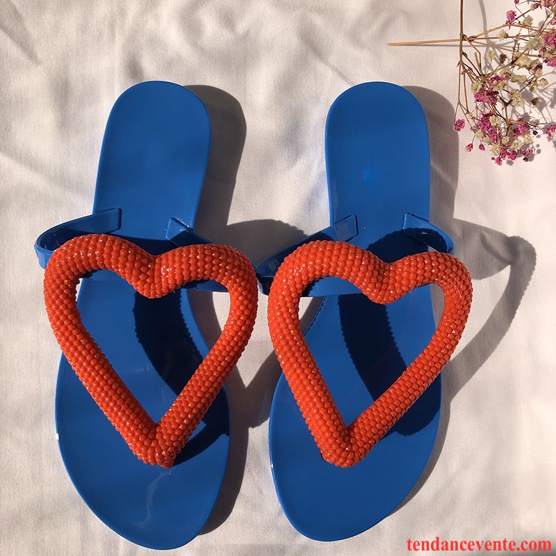 Tongs Femme Plage Sandales Chaussons Vacances Couleur De Contraste Rouge