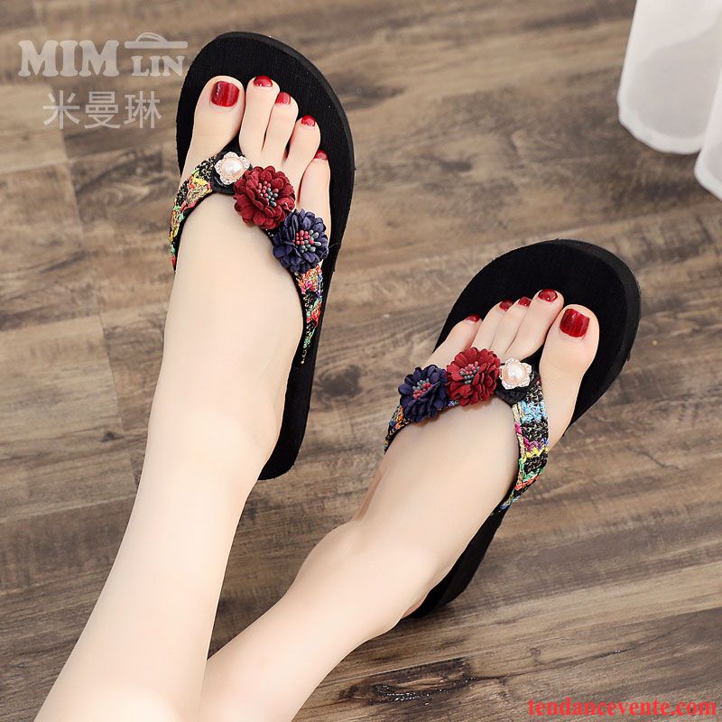 Tongs Femme Semelle Épaisse Plage Mode Chaussons Tous Les Assortis Antidérapant Noir