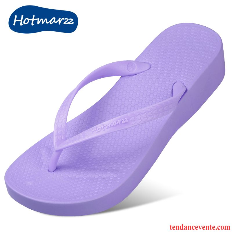 Tongs Femme Semelle Épaisse Talons Compensés Mode Plage Antidérapant Été Violet Clair