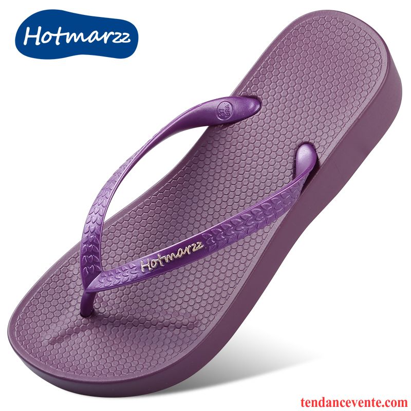 Tongs Femme Semelle Épaisse Talons Compensés Mode Plage Antidérapant Été Violet Clair