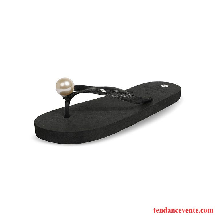 Tongs Femme Tendance Plage Perle Vacances Chaussons Noir