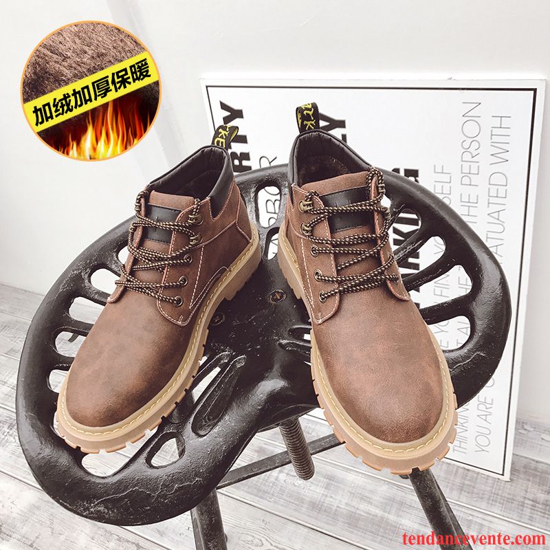 Vente Bottes Homme Homme Rétro Décontractée Tendance L'automne Printemps Bout Rond Angleterre Hautes Derbies Bureau Saphir Soldes