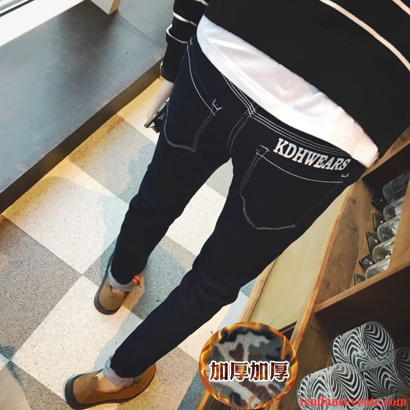 Vente De Jeans Homme Pantalon Renforcé Tendance Hiver Homme Maigre Plus De Velours Slim L'automne Extensible Gris