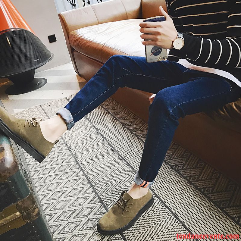 Vente De Jeans Homme Pantalon Renforcé Tendance Hiver Homme Maigre Plus De Velours Slim L'automne Extensible Gris