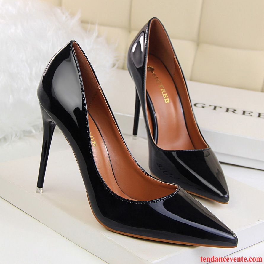 Vente Escarpin Femme Sexy Talons Minces Talons Hauts L'automne Cuir Verni Hiver Derbies Noir Femme Pointe Pointue