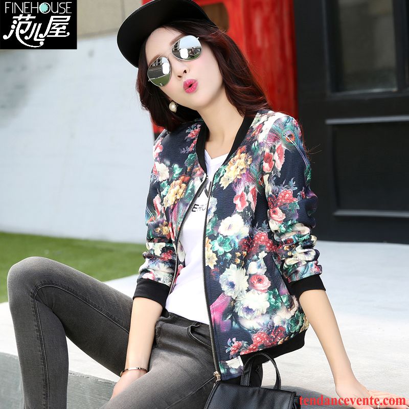 Veste Blazer Femme Vêtements De Baseball Rétro Une Veste Cardigan Fermeture Éclair Court L'automne Femme Impression Hoodies Pardessus Tendance Vente