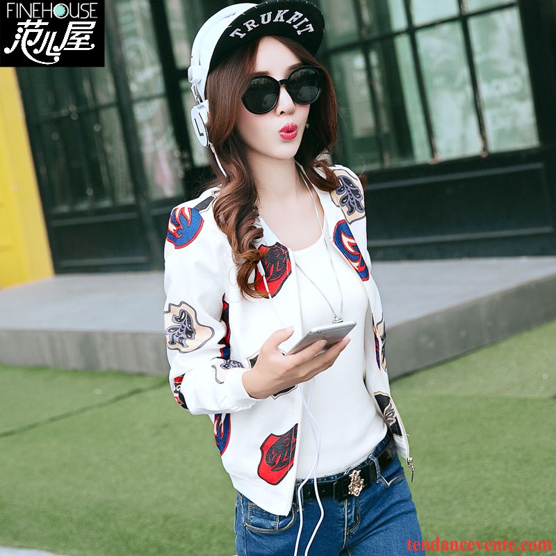 Veste Blazer Femme Vêtements De Baseball Rétro Une Veste Cardigan Fermeture Éclair Court L'automne Femme Impression Hoodies Pardessus Tendance Vente