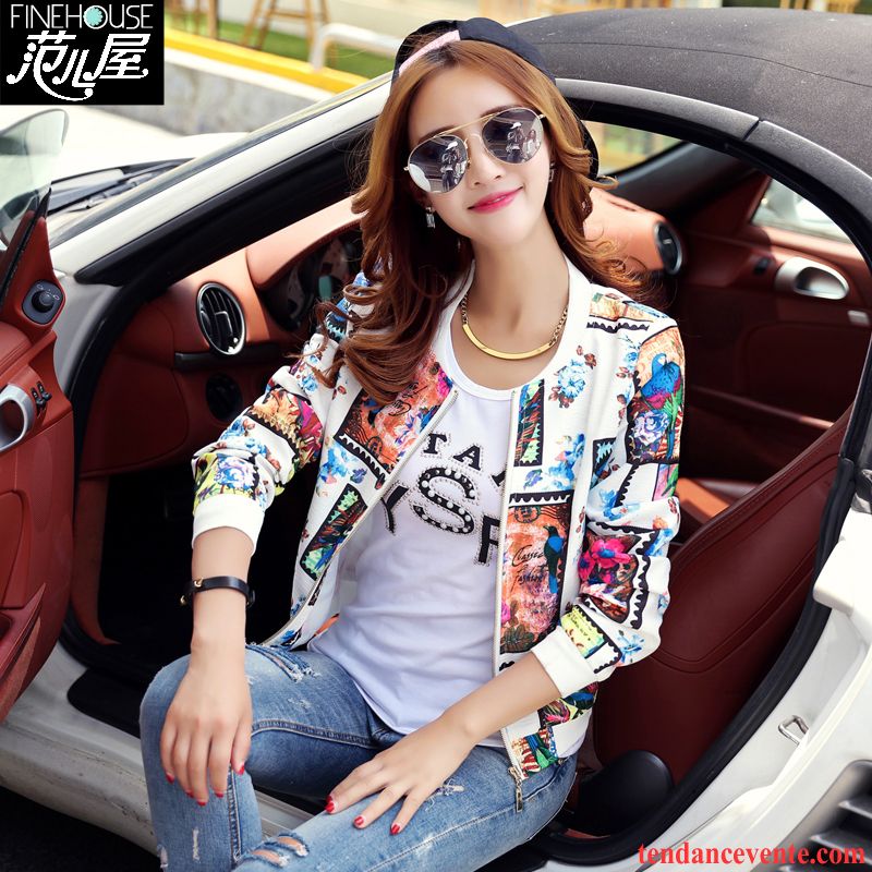 Veste Blazer Femme Vêtements De Baseball Rétro Une Veste Cardigan Fermeture Éclair Court L'automne Femme Impression Hoodies Pardessus Tendance Vente