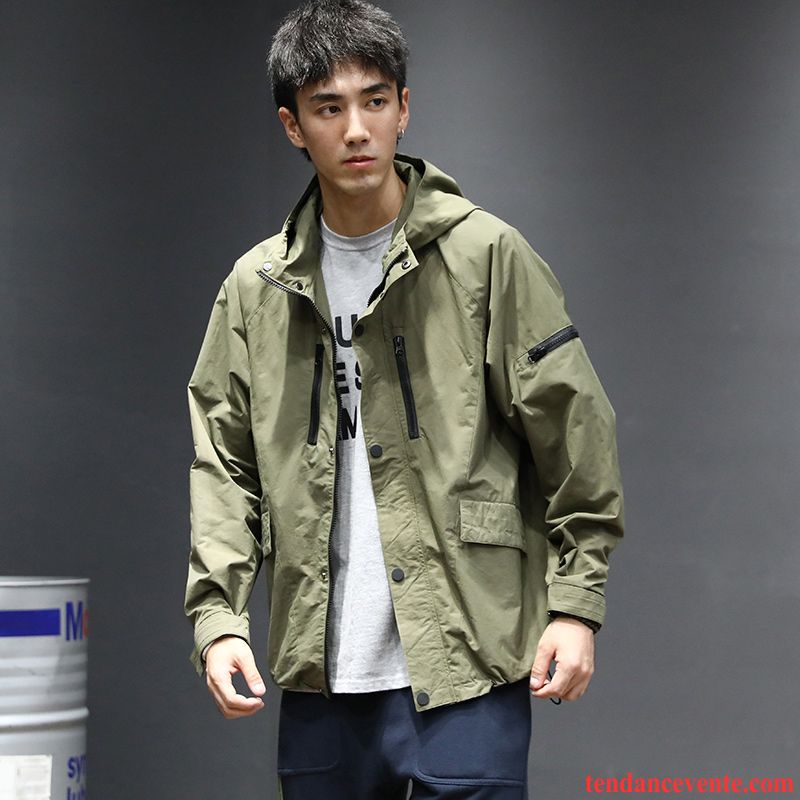 Veste Chaude Homme Veste Militaire Vert Pardessus L'automne Jeunesse Bureau Baggy Tendance Capuche Homme Rétro Décontractée Kaki Soldes