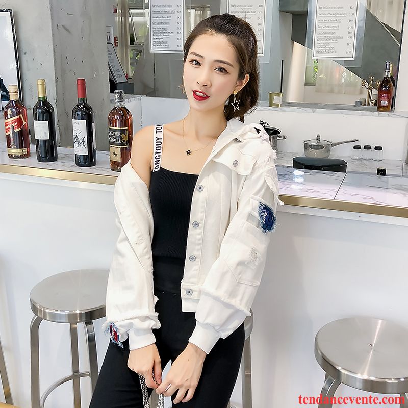 Veste Courte Blanche Femme Baggy Une Veste Étudiant Campus Vent Pardessus Mince Capuche Longues L'automne Jaune Femme Hiver