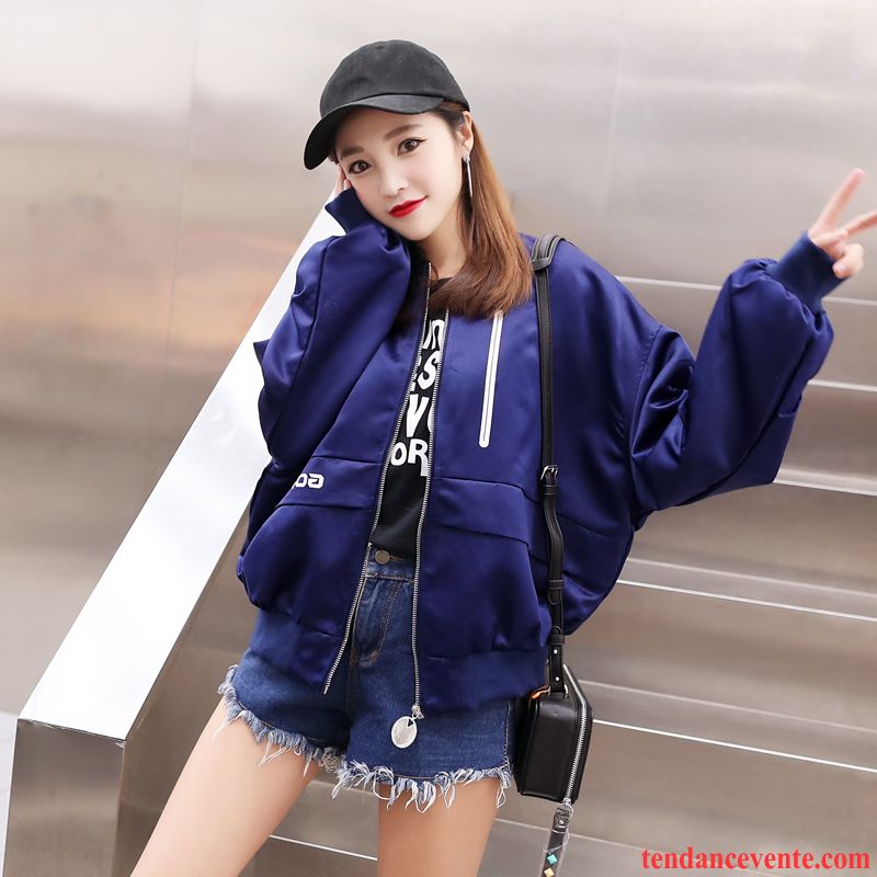 Veste Cuir Bleu Femme Pardessus Décontractée Femme Étudiant Tous Les Assortis Veste Une Veste L'automne Courte Noir Vêtements De Baseball Baggy Rose