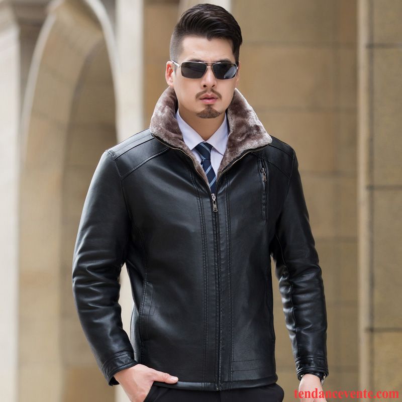 Veste Cuir Pour Homme Une Veste Pardessus Homme Renforcé Vêtements D'hiver Cuir Décontractée