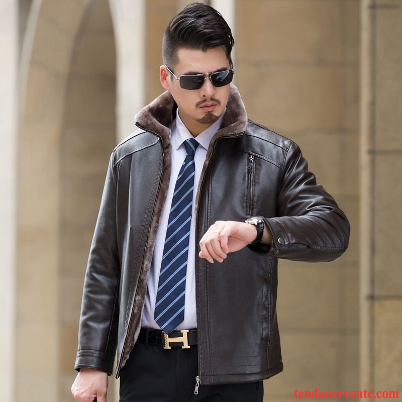 Veste Cuir Pour Homme Une Veste Pardessus Homme Renforcé Vêtements D'hiver Cuir Décontractée