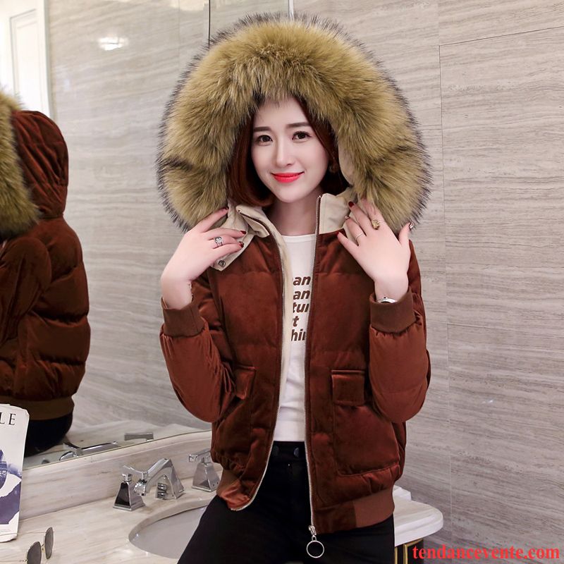 Veste Doudoune Femme Avec Capuche Fourrure Bleu Matelassée Or Baggy Femme Manteau En Coton Court Pardessus Hiver Beige Pas Cher