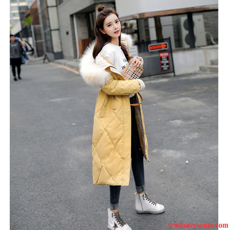 Veste En Coton Femme Capuche Mince Broderie Manteau En Coton Mode Hiver Couleurs Mixtes Jaune