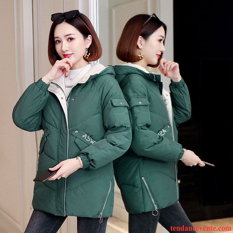 Veste En Coton Femme Confortable Matelassé Élégant Tendance Mode Capuche Vert Foncé