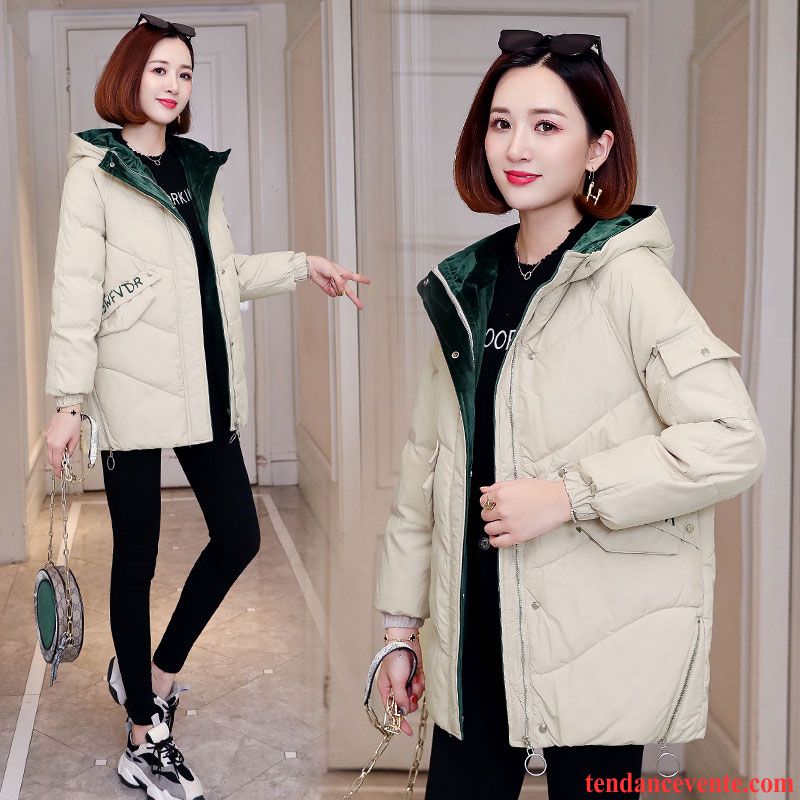 Veste En Coton Femme Confortable Matelassé Élégant Tendance Mode Capuche Vert Foncé