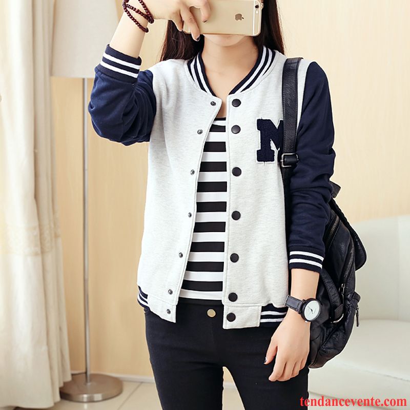 Veste En Coton Femme Décontractée Longues Pardessus Vêtements De Baseball Veste Slim Courte Renforcé Une Veste Femme Cardigan Étudiant L'automne Printemps Taillissime Azur