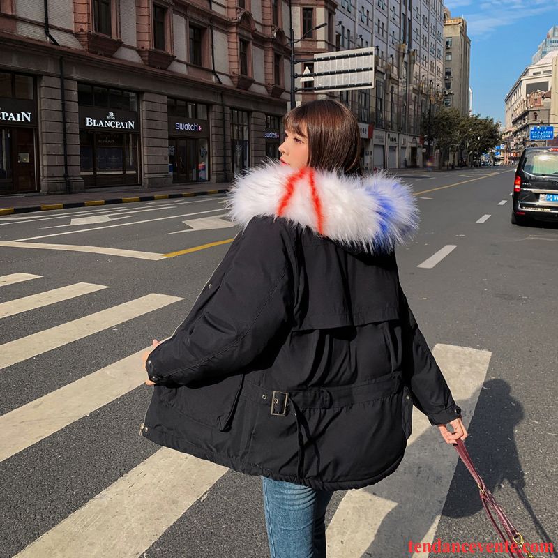 Veste En Coton Femme Longue Matelassée Longues Hiver Grand Col De Fourrure Manteau En Coton Blanc