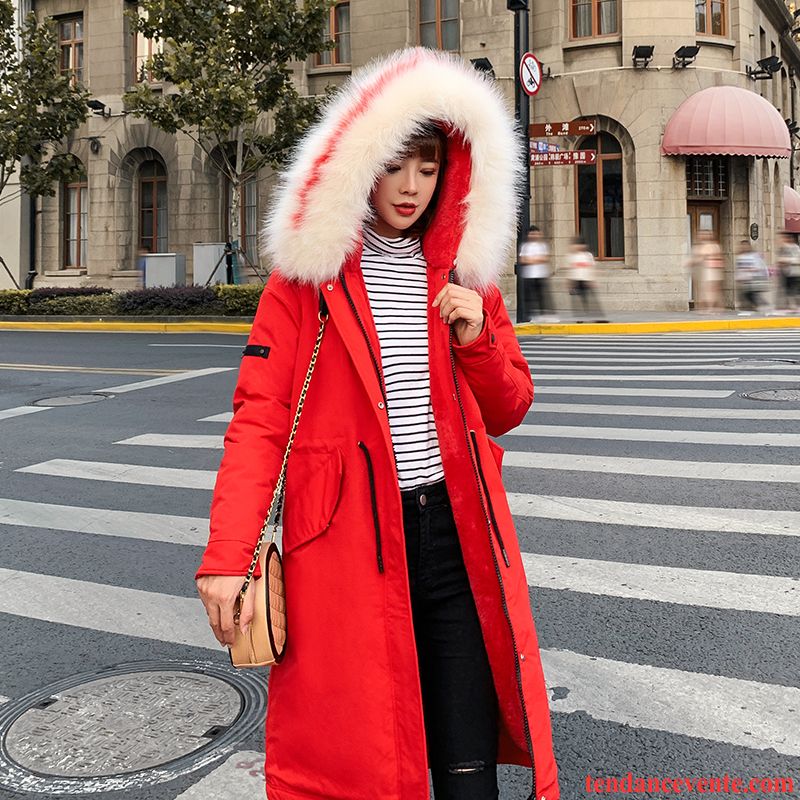 Veste En Coton Femme Longue Mode Matelassée Pardessus Tendance Vêtements D'hiver Rouge