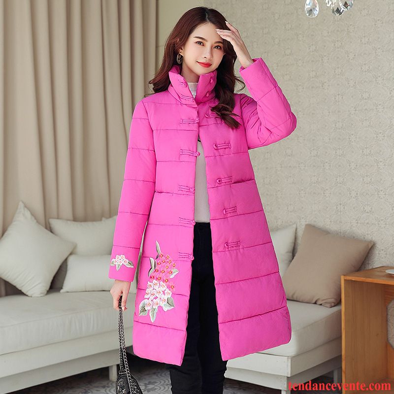 Veste En Coton Femme Matelassé Étudiant Manteau En Coton Renforcé Longue Pardessus Rose