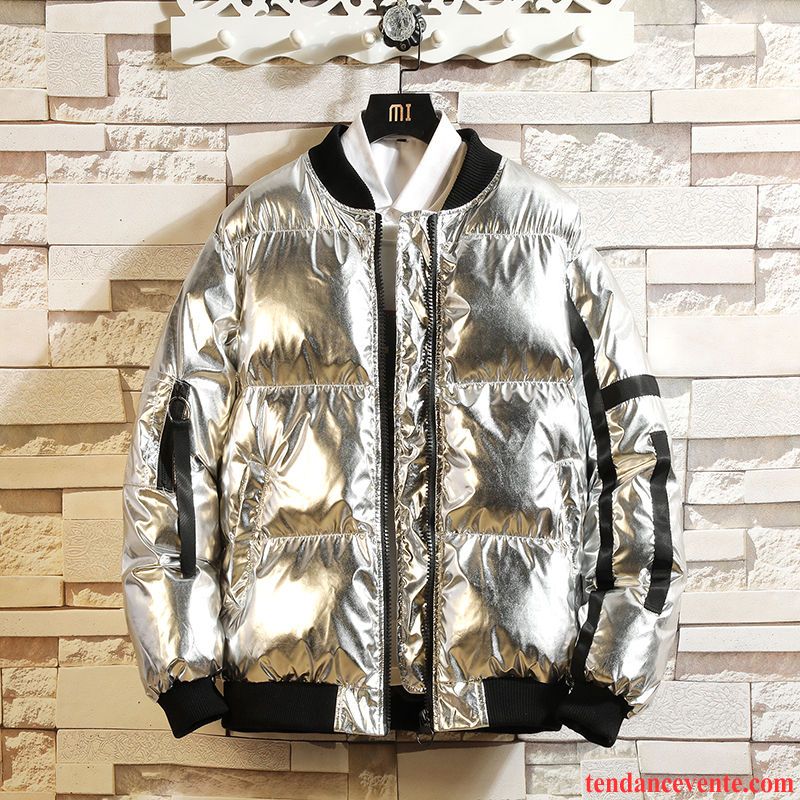 Veste En Coton Homme Tendance Fantaisie Manteau En Coton Pardessus Matelassée Paillette Argent