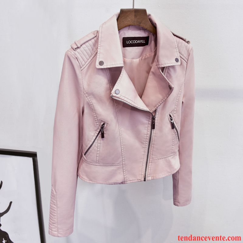 Veste En Cuir Femme Printemps Veste Femme L'automne Rose Cuir Pardessus Tendance Slim Court Vente