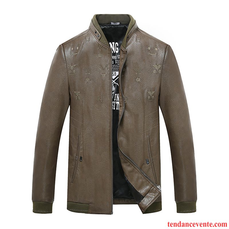 Veste En Cuir Marron Homme Cuir Pardessus L'automne Gros Veste Peau De Mouton Homme Graisse Noir Hiver Violet Pas Cher