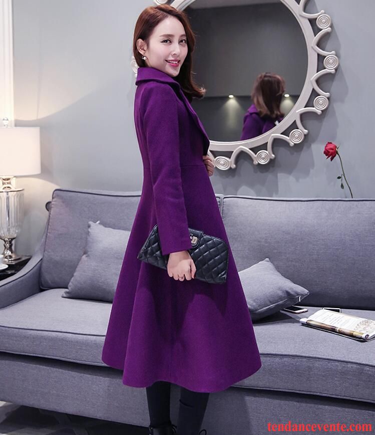 Veste En Jean Noir Femme Nervurées De Laine Femme Longue Hiver Violet Pardessus Slim Manteau L'automne Tempérament Or