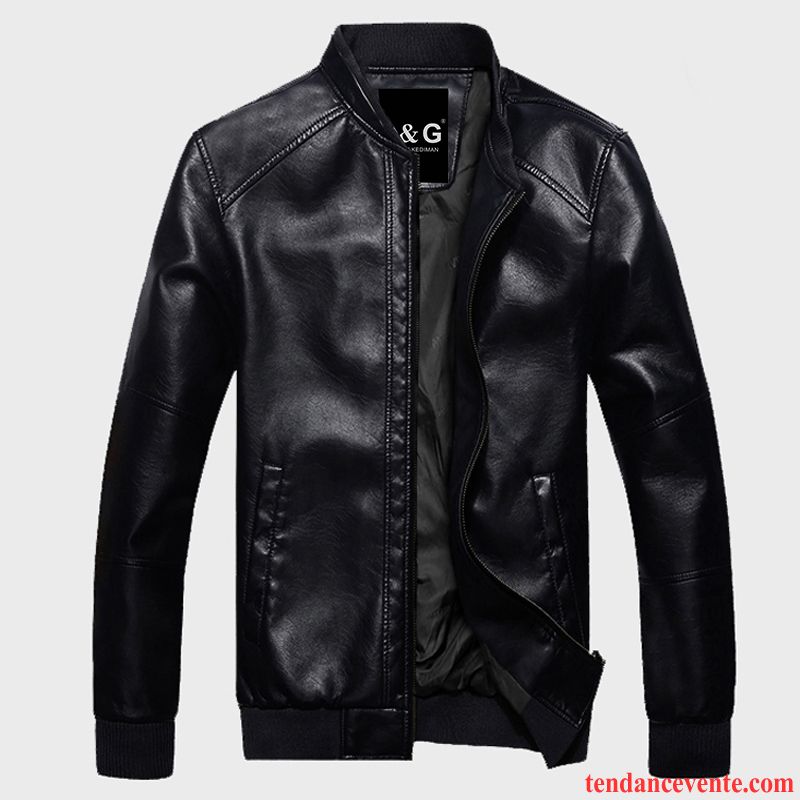 Veste Homme Chic Plus De Velours Hiver Jeunesse Pardessus Veste Renforcé L'automne Homme Pu Slim Vente