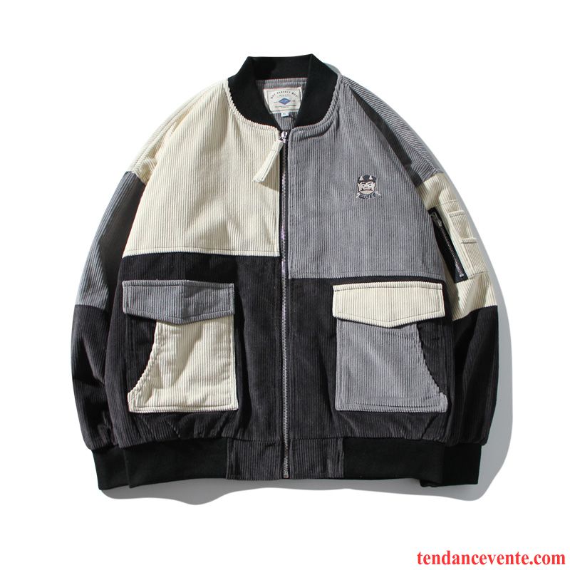 Veste Homme Pas Cher Pardessus Hiver Épissure Baggy L'automne Gris Homme Une Veste Col Mandarin Décontractée Vêtements De Baseball Bureau