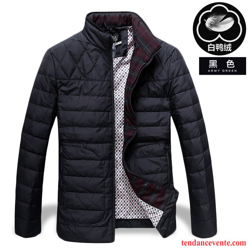 Veste Légère Homme Col Mandarin Court Lumière Homme Slim L'automne Hiver Mode Légère Noir