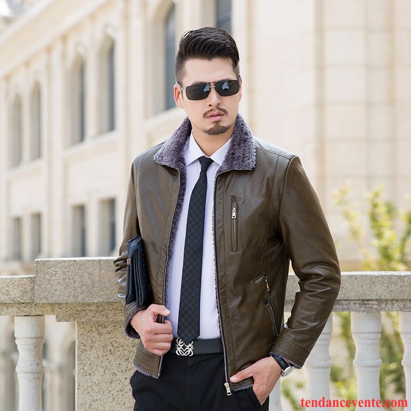 Veste Matelassée Homme Pu Veste Plus De Velours Pardessus Homme L'automne Hiver Épais Brun