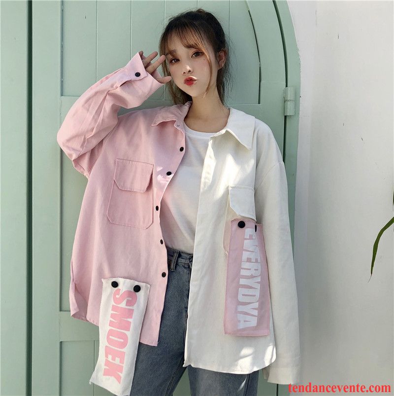 Veste Noir Longue Femme L'automne Épissure Baggy Femme Vêtements De Baseball Longue Étudiant Veste Printemps Rose Pardessus Lilas