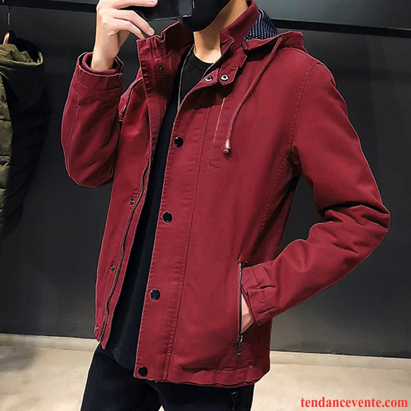 Veste Pour Hiver Homme Homme Bureau Rouge Pardessus Veste Hiver L'automne Printemps Capuche Slim Tendance Vente