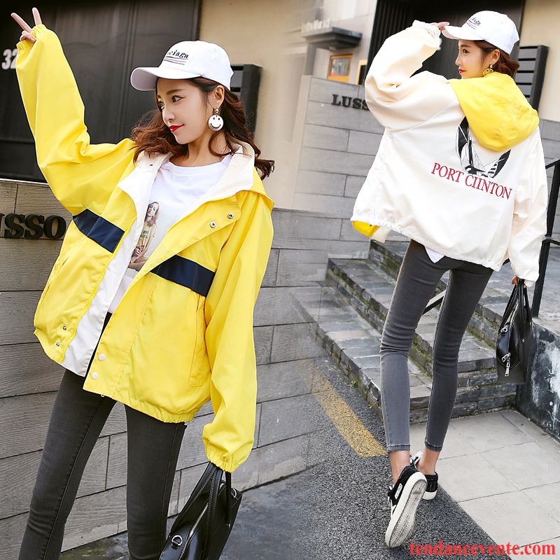 Veste Simili Cuir Blanc Femme Fille L'automne Jaune Pardessus Baggy Printemps Vêtements De Baseball Étudiant Capuche Tous Les Assortis Veste Pensée