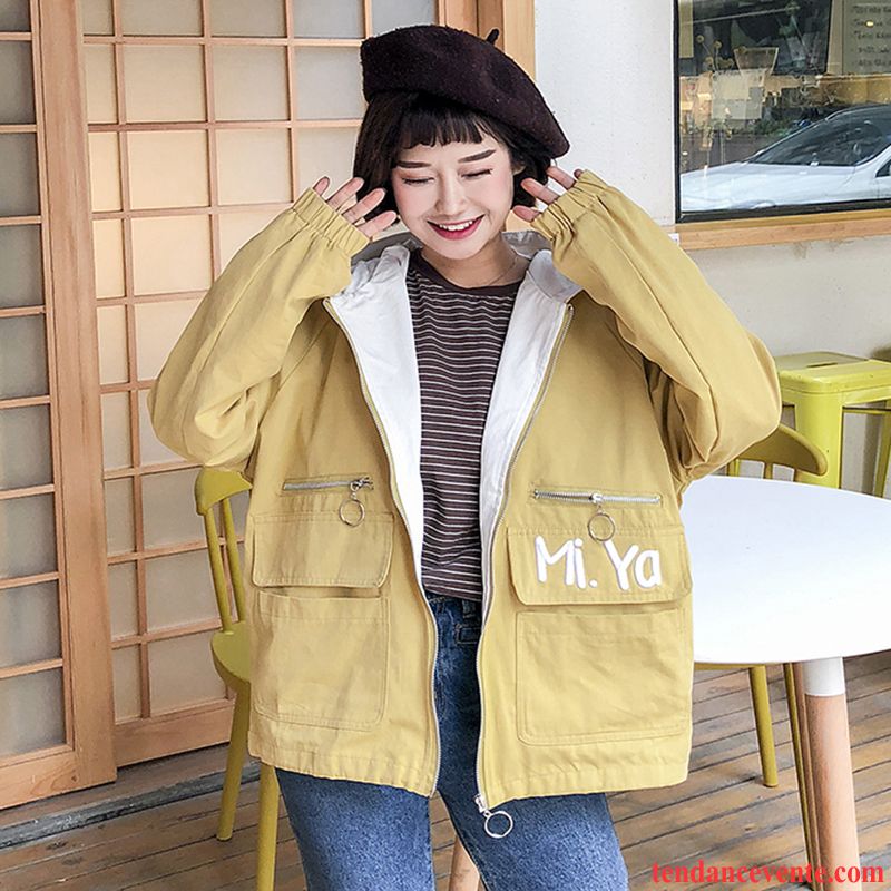 Veste Trench Femme Broderie Étudiant Blanc Une Veste Femme Pardessus Vêtements De Baseball L'automne Printemps Baggy